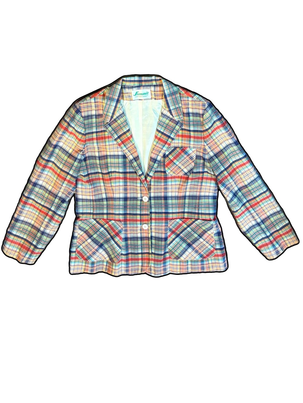 Summit Vintage MCM 50's Multicolor Plaid Madras Blazer size 16